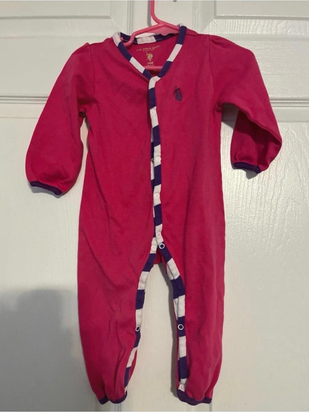 U.S. Polo Assn. Hot Pink Footie with Navy & White Trim